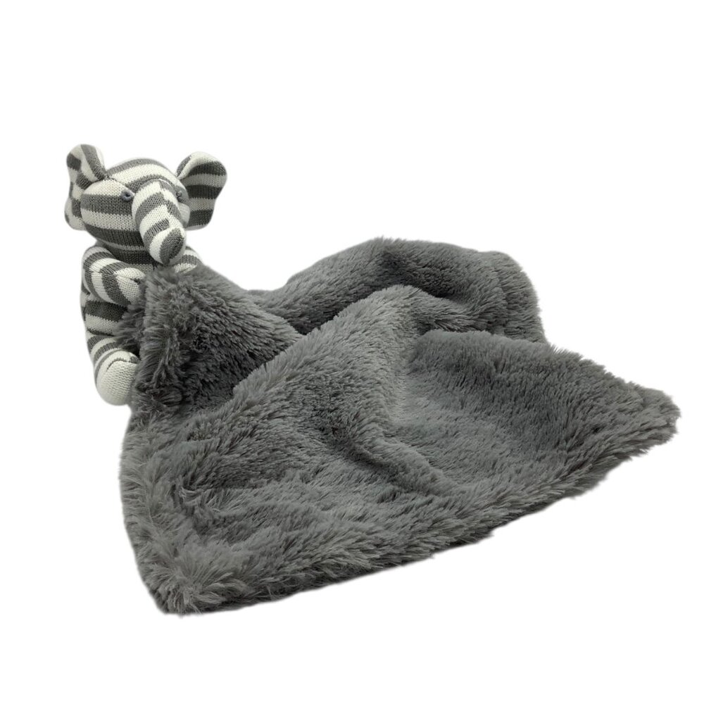 Plush Gray Baby Lovey Striped Knit Elephant Toy 11.5” Cozy Nursery